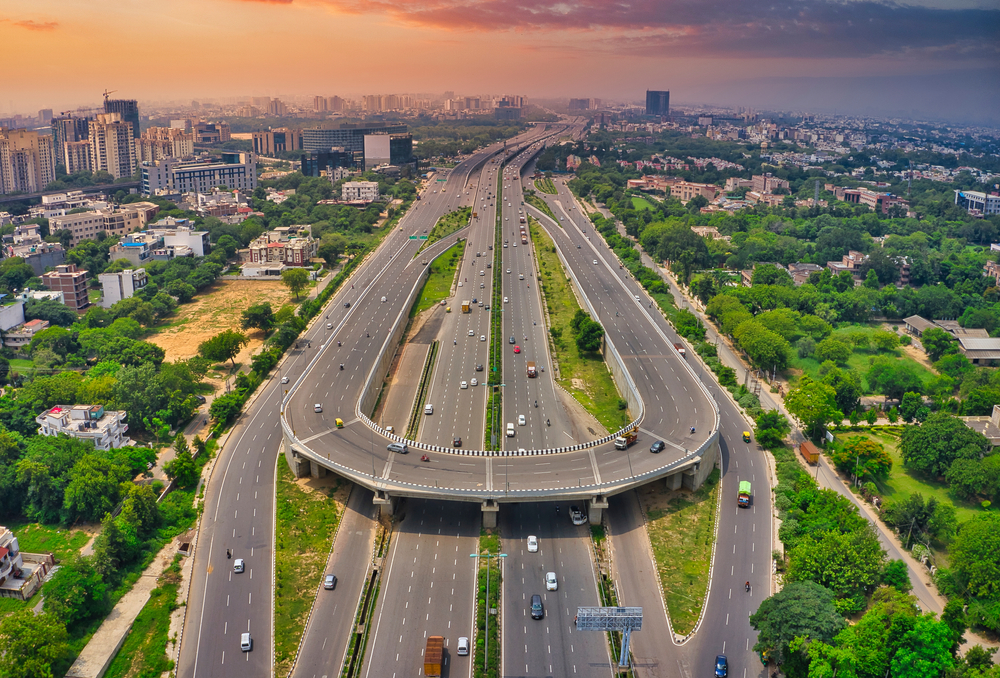 down,aerial,view,of,empty,roads,near,,gurgaon,city